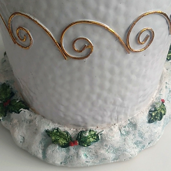 Decorative Festive Snowman Figurine Hand Crafted and Painted with Metal Accents - Picture 8 of 10